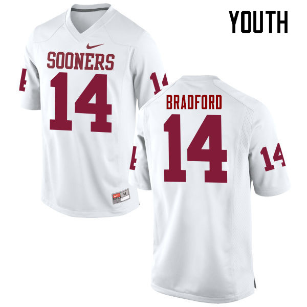 Youth Oklahoma Sooners #14 Sam Bradford College Football Jerseys Game-White